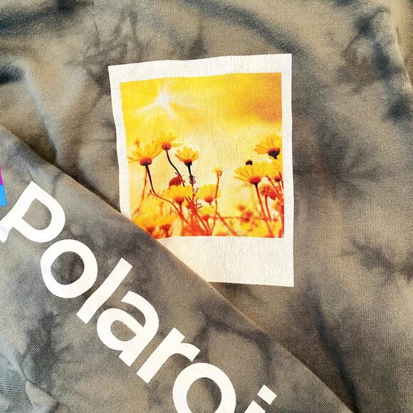 Polaroid Tie Dye Crop Sweatshirt Long Sleeve Casual Olive Raw Hem - M - Picture 3 of 4